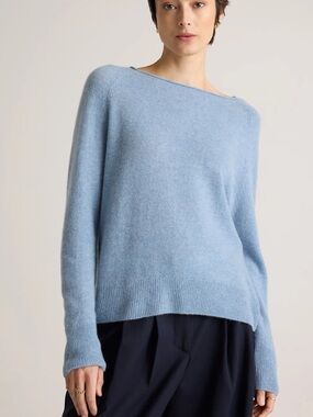 Quince Mongolian Cashmere Boatneck Sweater Faded Denim Blue natural fibers